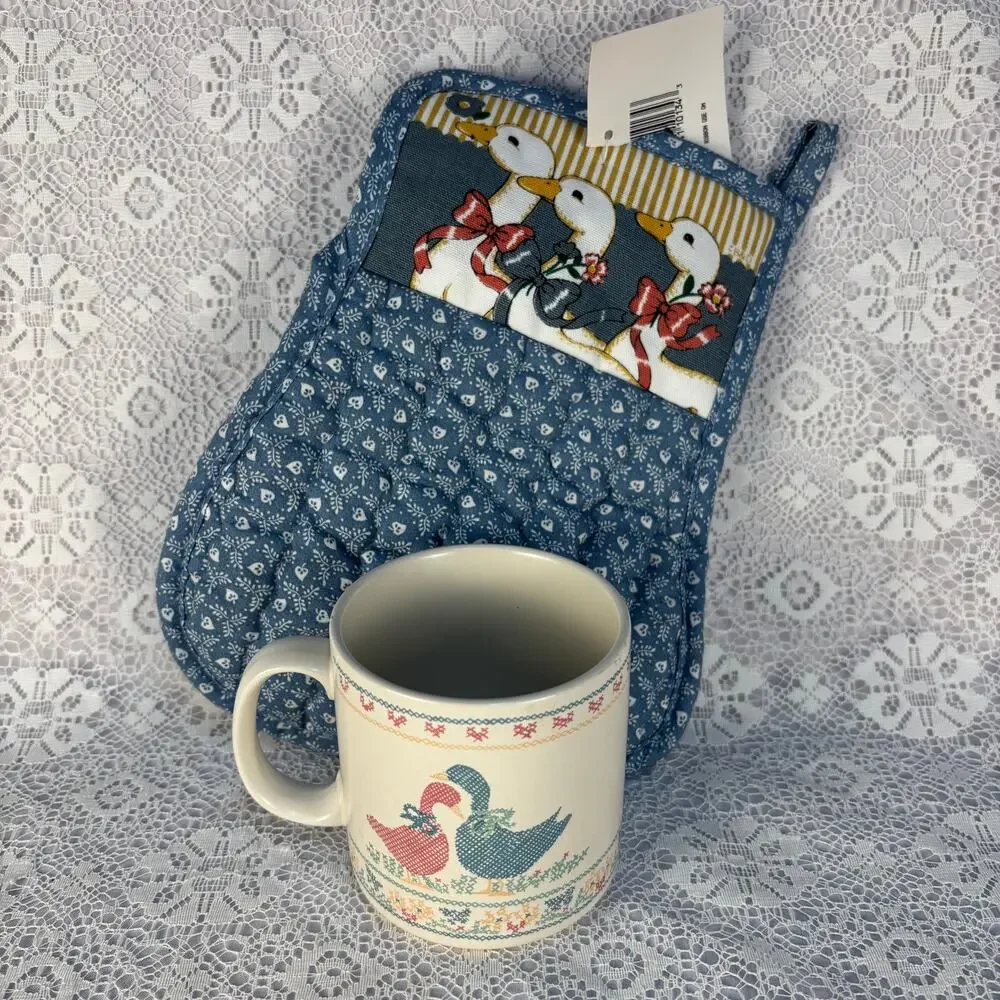 Vintage Duck Goose Kitchen Lot Russ Berrie Mug Cookstown Oven Mitt NWT